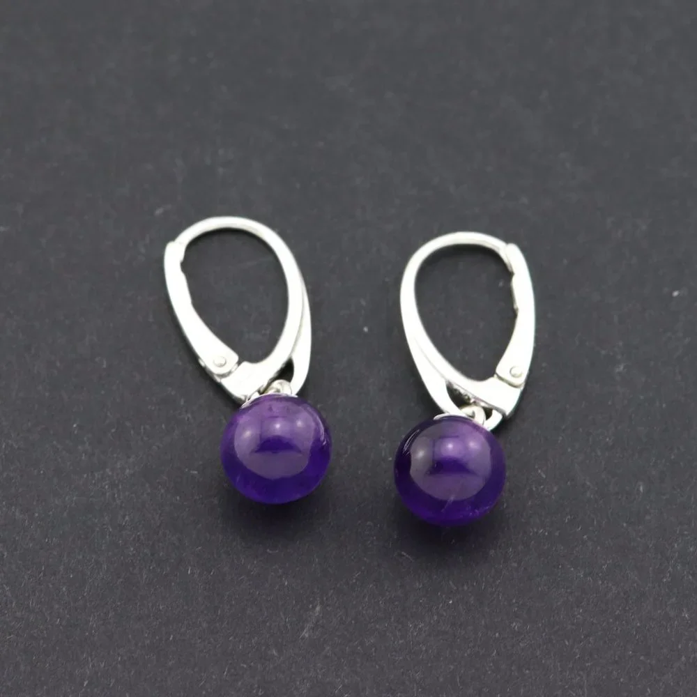 Silver (925) earrings with purple natural amethyst, diameter 8mm - Picture 11 of 12